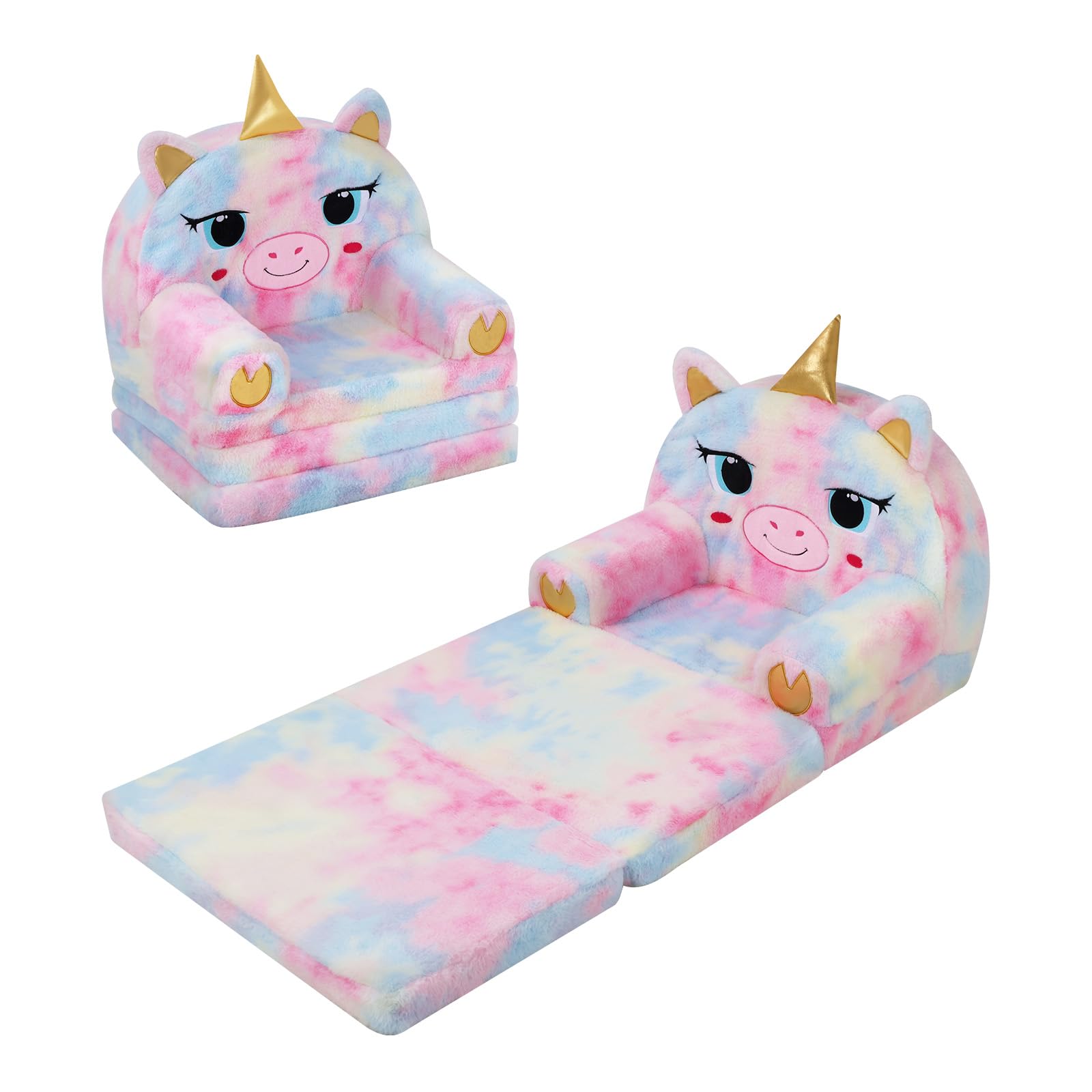 decalsweet Kindersofa Ausklappbar,2-in-1 Kinder Couch mit Schlaffunktion,Plüsch Mini Sofa für Kinderzimmer Schlafzimmer Spielzimmer,Geburtstagsgeschenk für Mädchen und Jungen,Einhorn