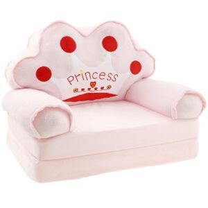 Kindersofa Ausklappbar 2-in-1 Weiche Kleinkindstühle mit Griff,80×50 cm,Baby-Loungesessel,Umwandelbares Spielsofa zum Liegestuhl für 1 bis 4 Jahre alte Mädchen und Jungen Spielzimmer(Rosa Krone)