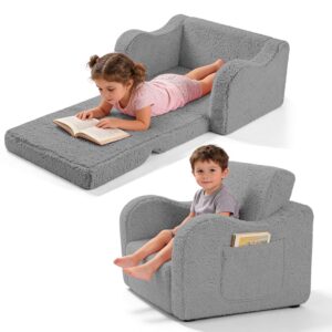 Zinueen Kindersofa Ausklappbar, 2-in-1 Kindersessel ab 1 Jahr & Kindercouch mit Abnehmbarem Cover – Kuschelecke Kinderzimmer, Weich & Sicher für Mädchen und Jungen (Grau)