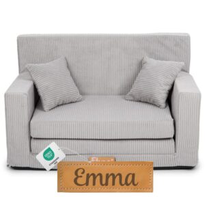 Flumi Personalisierte Kindercouch: Mini Schlafsofa für Kinderzimmer, Kuschelecke, Spielsofa, Kindersofa, Kleine Couch mit Gravur, Kord,92x40x60, Ideal für Leseecke und Jugendzimmer, (Grauer Kord)