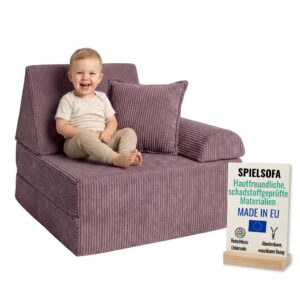 Pillows24 – Spielsofa für Kinder & Kindersessel aus Cordstoff | Weiches Kindersofa | Bequeme Kinder Couch mit abnehmbaren, waschbaren Bezügen | Ergonomisches Spielsofa für Spielzimmer, Pflaume