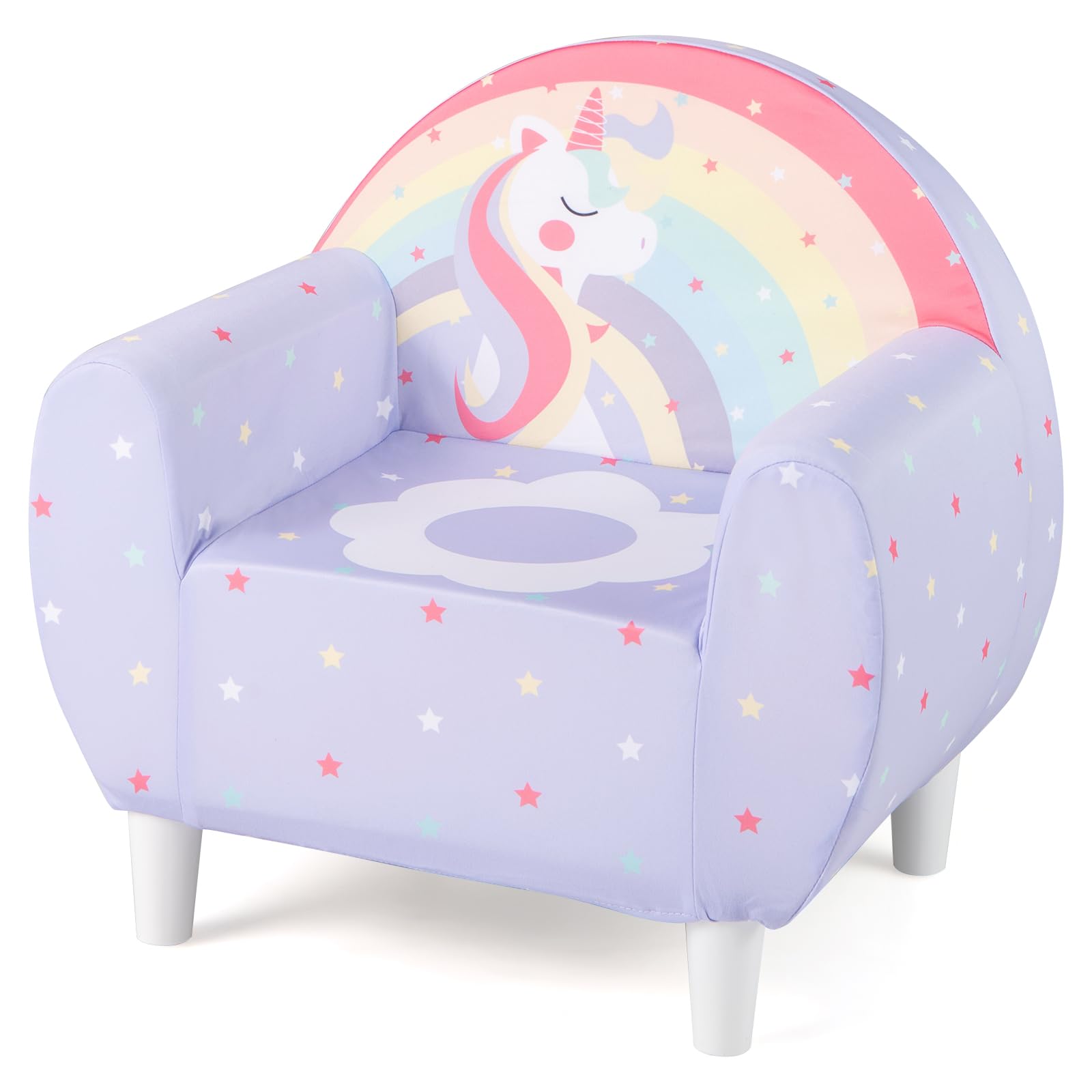 DREAMADE Kindersofa mit schönem Einhornmuster, Kindersessel mit ergonomischer Rückenlehne & Armlehnen, atmungsaktives Kindercouch für Spielzimmer & Kinderzimmer, für Kinder ab 3 Jahren (Lila)