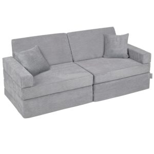 KiddyMoon Kindersofa Aufklappen Mit 2 Kissen Aus Schaumstoff Spielsofa Für Kinder Schlafsofa Kindersessel Kinder Couch Kinder Sofa Für Kinderzimmer Kindercouch Faltmatratze Matratzen, Dunkelgrau