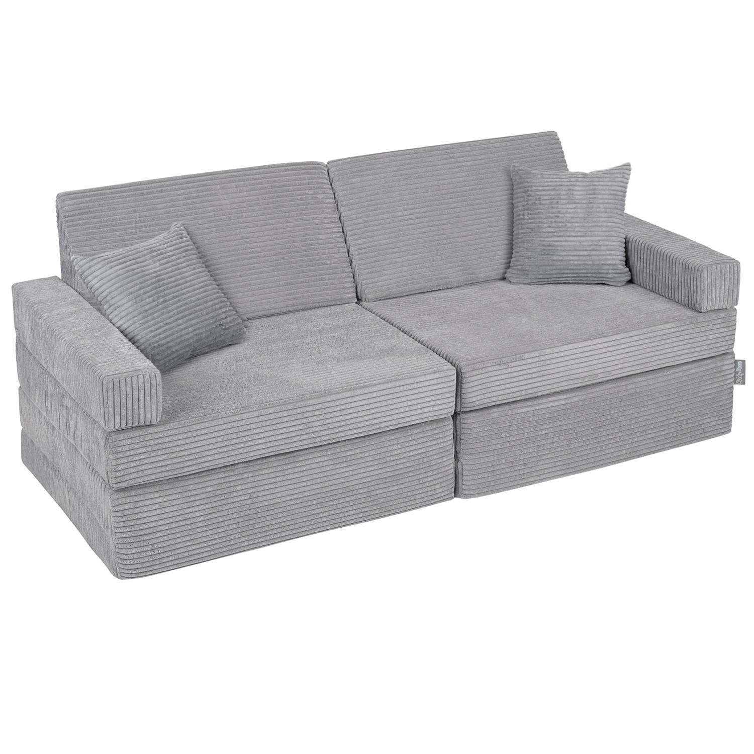 KiddyMoon Kindersofa Aufklappen Mit 2 Kissen Aus Schaumstoff Spielsofa Für Kinder Schlafsofa Kindersessel Kinder Couch Kinder Sofa Für Kinderzimmer Kindercouch Faltmatratze Matratzen, Dunkelgrau