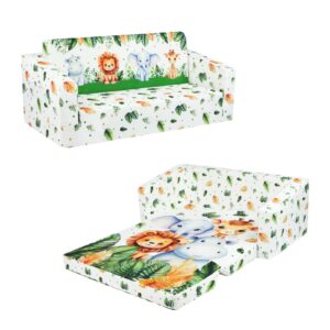 decalsweet Kindersofa Ausziehbar Klappsofa 2 in 1 Extra Große, Kindercouch mit Stofftasche und rutschfeste Matte für Mädchen Jungen, Kindersessel Spielsofa Wohnzimmer Kinderzimmer, Waldtiere