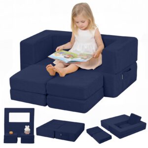 MeMoreCool Kindersofa aus Cord, Ausklappbares Schaumstoff Sofa, Modulare Mini Couch für Kinderzimmer & Schlafzimmermöbel, Blau