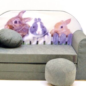 Pro Cosmo A25 Kinder-Schlafsofa Futon mit Pouff/Fußhocker/Kissen, Stoff, Grau, 168 x 98 x 60 cm, Textil
