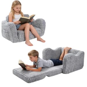 Plasaig Kindersofa Ausklappbar, 2-in-1 Kleinkinder Schlafsofa, Kindersessel mit Schlaffunktion, Mini Couch für Kuschelecke Kinderzimmer, Fancy Spielsofa für Jungen und Mädchen im Alter von 1–3 Jahren