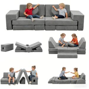 LALAHO Kindersofa Spielsofa für Kinder aus Kordsamt Cord,Klappbar Schaumstoff Bausteine kindercouch & Kindersessel,Vielseitige über Frei Baubare DIY,für Kinder für Spielzimmer,Schlafzimmer Möbel(Grau)