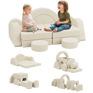 NACHES Spielsofa für Kinder, Modulares Kindersofa aus Schaumstoff, Kord, Kindercouch waschbar, Schlafsofa für Kinderzimmer (Beige, 2-Sitzer)