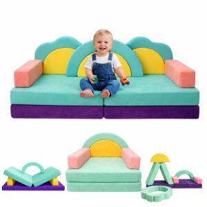 Klein Brn 11-teiliges modulares Kindersofa aus Samt für Kinder - Spielsofa I Bodensofa & Schlafsessel ab 1 Jahr (Regenbogen)