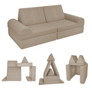POKAR Kindersofa | Spielsofa Cord aus Schaumstoff Bausteinen | Modulares Spielsofa für Kinder | Kuschelecke im Kinderzimmer Kindercouch | Oeko-Tex 100 Zertifiziert | Warmer Karamell
