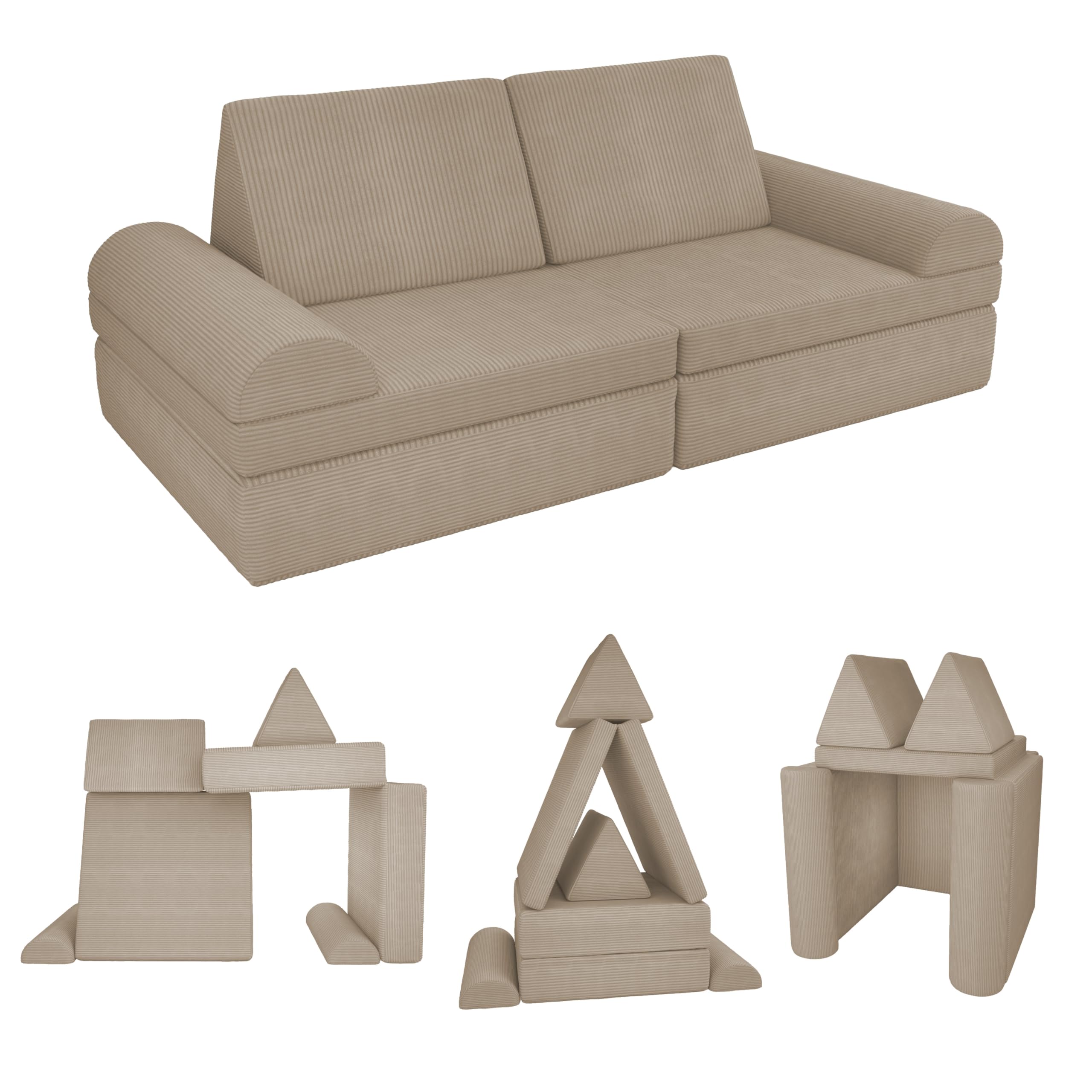 POKAR Kindersofa | Spielsofa Cord aus Schaumstoff Bausteinen | Modulares Spielsofa für Kinder | Kuschelecke im Kinderzimmer Kindercouch | Oeko-Tex 100 Zertifiziert | Warmer Karamell