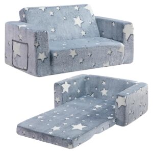 BEJOY BEJOYKindersofa, extra breite 2-in-1-Kleinkind-Sherpa-Couch zum Ausklappen, umwandelbar in EIN Krabbelbett oder eine Liege für Mädchen und Jungen, leuchtender Stern