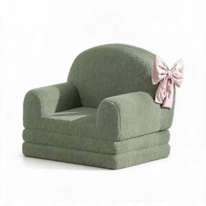 Djioyer 2-in-1 Kindersofa & Loungesessel Halbkreisförmig, Faltbar Wandelbar Kleine Kindercouch Aus Plüschtier-Fleece Und Weichem Komprimiertem Schaumstoff, Für Kinderzimmer Kuschelecke Leseecke,Grün