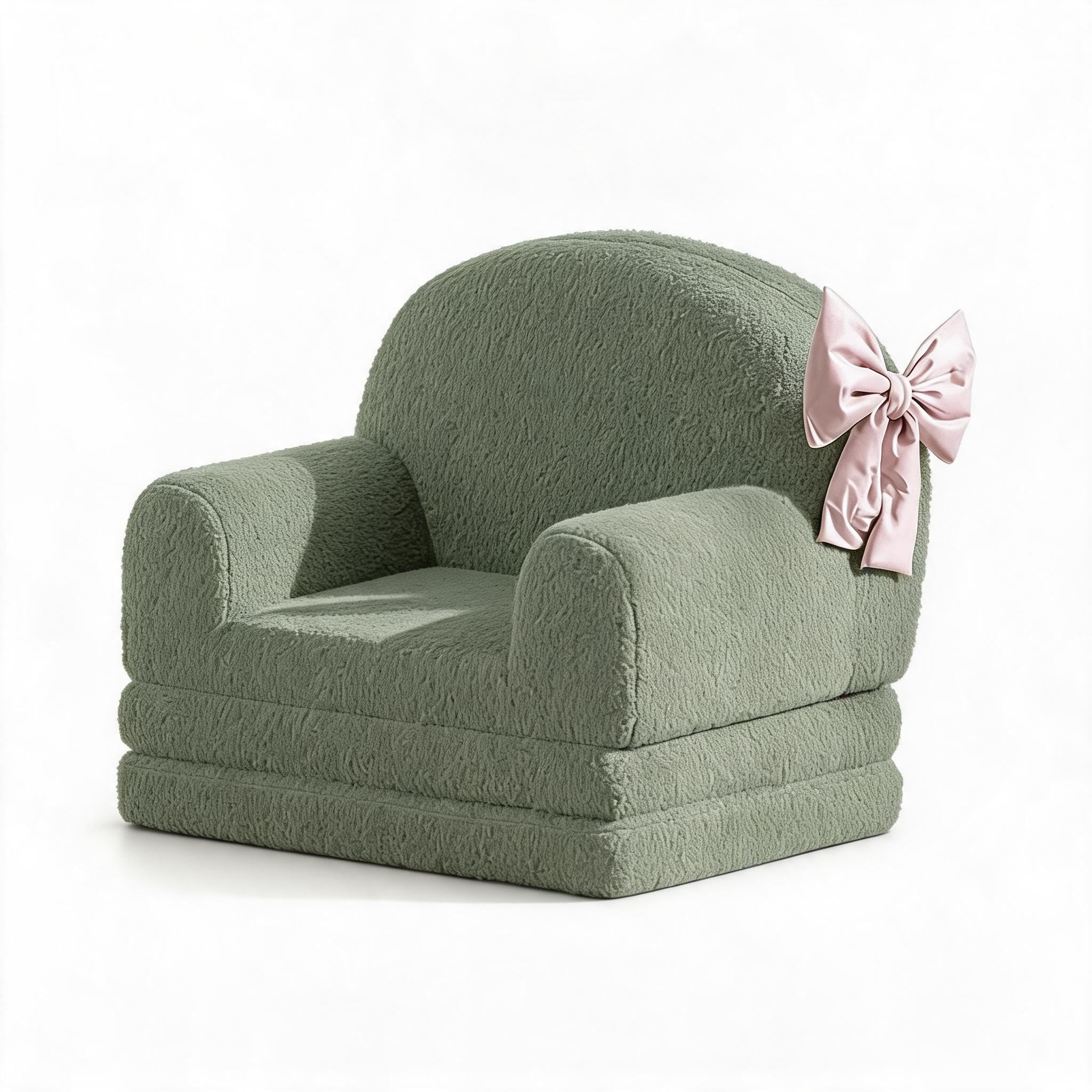 Djioyer 2-in-1 Kindersofa & Loungesessel Halbkreisförmig, Faltbar Wandelbar Kleine Kindercouch Aus Plüschtier-Fleece Und Weichem Komprimiertem Schaumstoff, Für Kinderzimmer Kuschelecke Leseecke,Grün