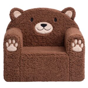 BEJOY Kindersofa Ultraweiches Kuschel-Schaumstoff kindersessel, Einzelsitz Sherpa Lesecouch für Jungen und Mädchen, Braunbär