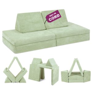 Linodino® Spielsofa Cord | Kindersofa aus Schaumstoff Bausteine - Spielsofa für Kinder & Kuschelecke im Kinderzimmer | Kindercouch | Oeko-TEX 100 Zertifiziert | Avocado Grün