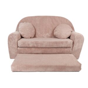 FORTISLINE Kindersofa XXL ausklappbar 96x57x48 cm - Kindercouch aus Cord mit Liegefläche 165 cm, Kinderzimmer Sofa mit 2 Kissen, Abnehmbarer waschbarer Bezug, Oeko-TEX Standard 100