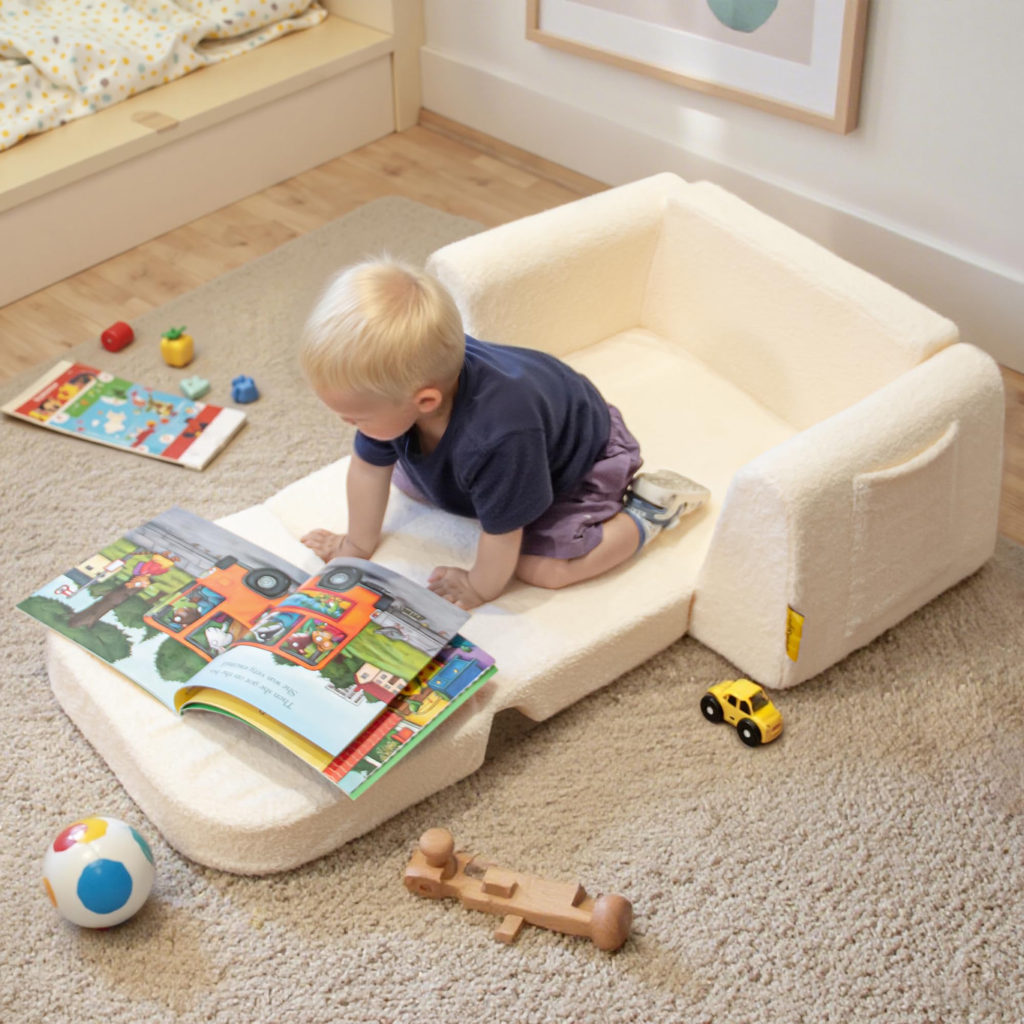 BanaSuper Kindersofa Ausklappbar, Kinder Faltsofa 2-in-1 mit Schlaffunktion, Spielsofa für Kinderzimmer & Reise, EN71 Geprüft Kindersessel, Geschenk für Jungen Mädchen (Beige) - Image 2