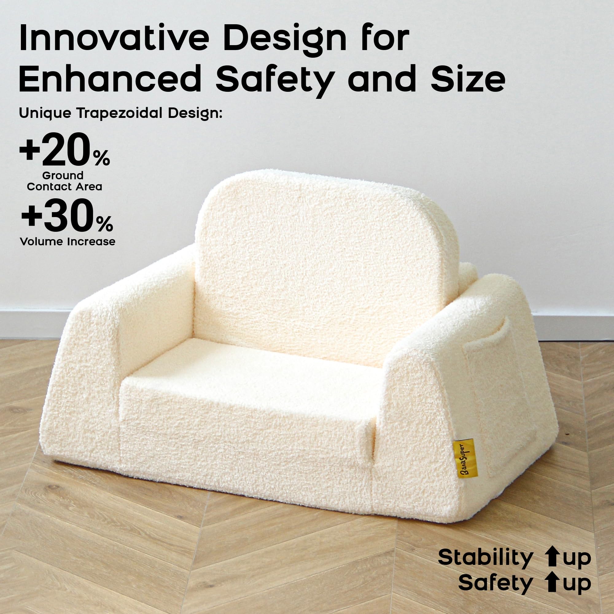 BanaSuper Kindersofa Ausklappbar, Kinder Faltsofa 2-in-1 mit Schlaffunktion, Spielsofa für Kinderzimmer & Reise, EN71 Geprüft Kindersessel, Geschenk für Jungen Mädchen (Beige) - Image 4