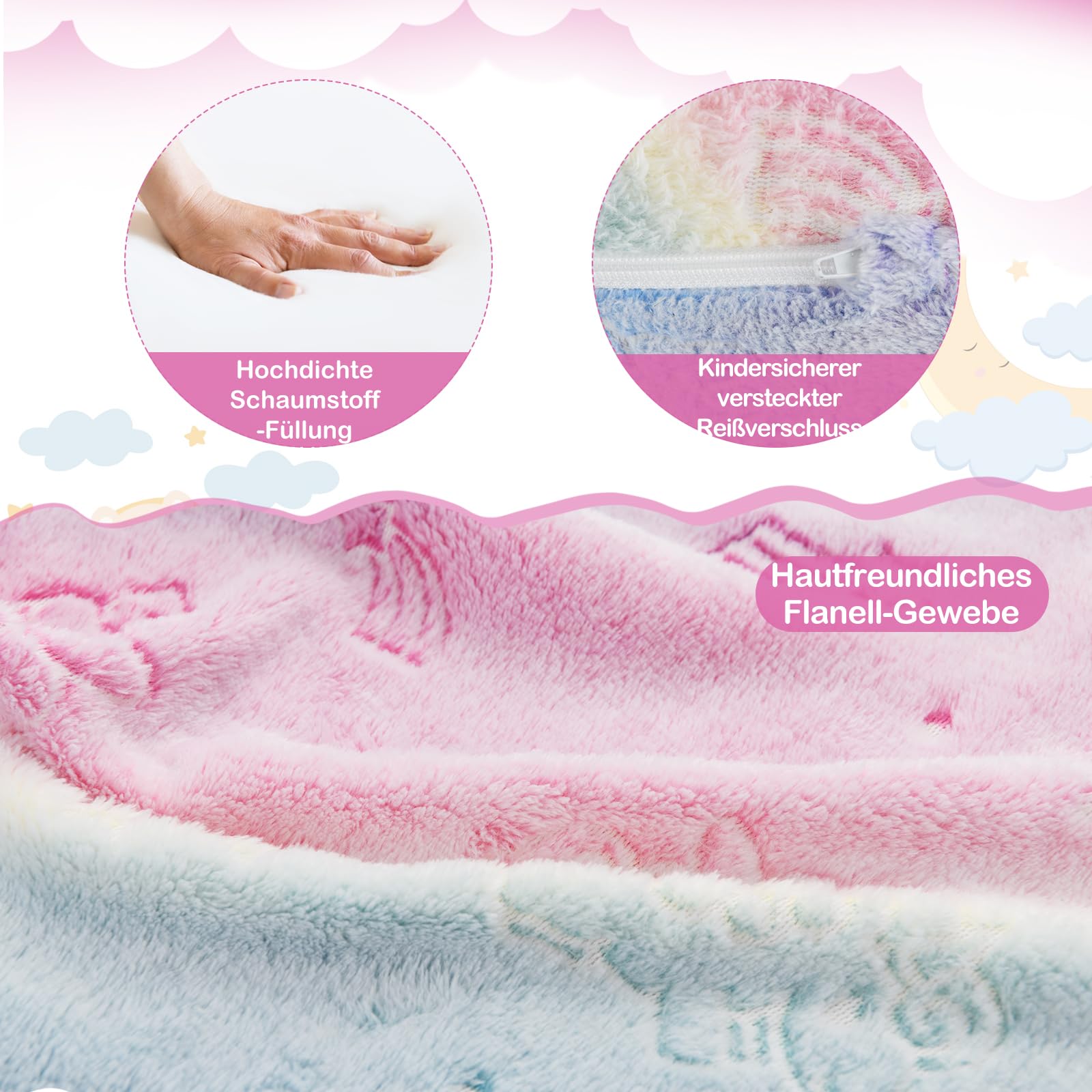 DREAMADE 2-in-1 Kindersofa, Klappbares Spielsofa aus Flanellstoff mit Decke & leuchtenden Mustern, Leuchtsofa Kindercouch Kindersessel Kindermöbel für Kinder ab 3 Jahren (Bunt) - Image 3