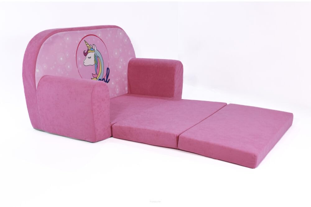 FORTISLINE Kindersofa MINI ausklappbar 78 x 40 x 45 cm - Kindercouch aus Mikrofaser mit Liegefläche 104 cm, abnehmbarem waschbarem Bezug, Oeko-TEX Standard 100, Einhorn - Image 2