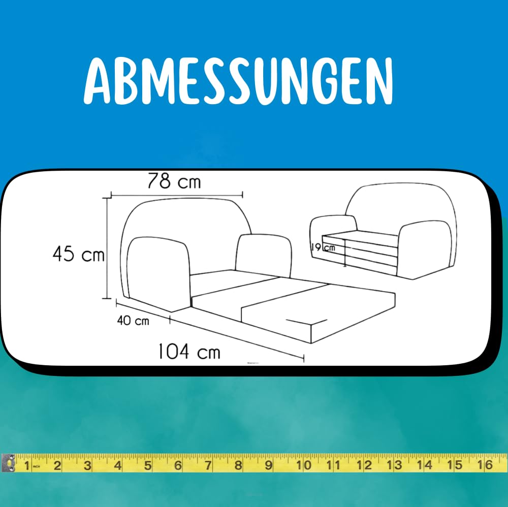 FORTISLINE Kindersofa MINI ausklappbar 78 x 40 x 45 cm - Kindercouch aus Mikrofaser mit Liegefläche 104 cm, abnehmbarem waschbarem Bezug, Oeko-TEX Standard 100, Einhorn - Image 3