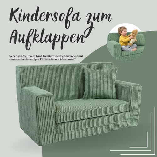 FORTISLINE Kindersofa ausklappbar aus Cord 83x47x43 cm - Kindercouch mit Liegefläche 112 cm, Kinderzimmer Sofa mit Kissen, Abnehmbarer waschbarer Bezug, Oeko-TEX Standard 100 - Image 4