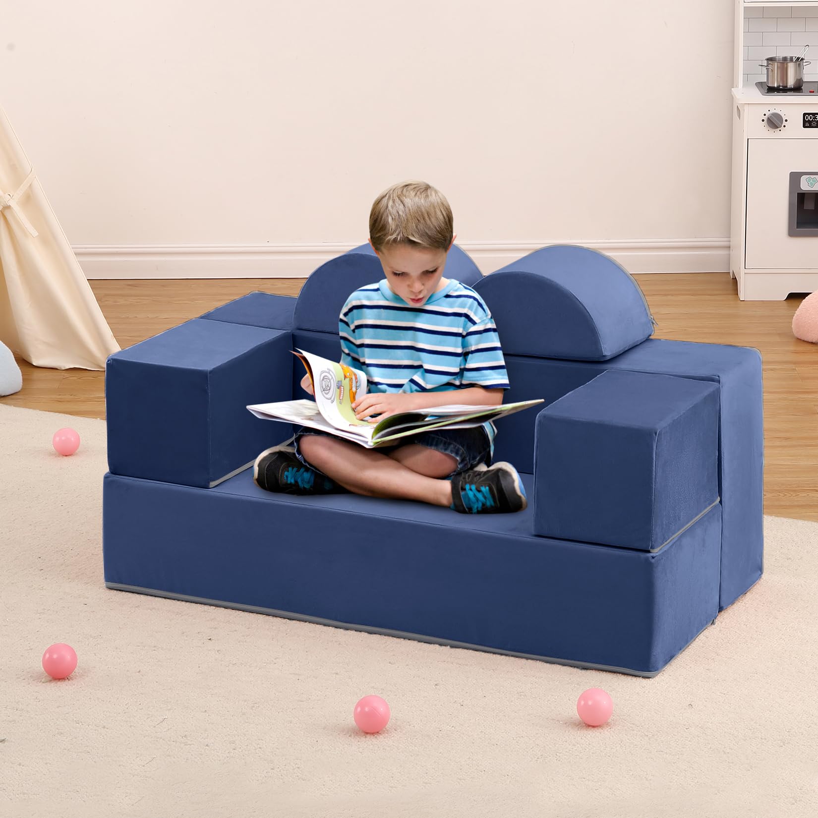 GarveeHome Multifunktionales Kindersofa-Set, 6-teiliges Spielsofa mit Modulen, Flexibel für Kreativität & Entspannung, für Wohnzimmer & Kinderzimmer, 100 x 70 x 40 cm, Blau - Image 2