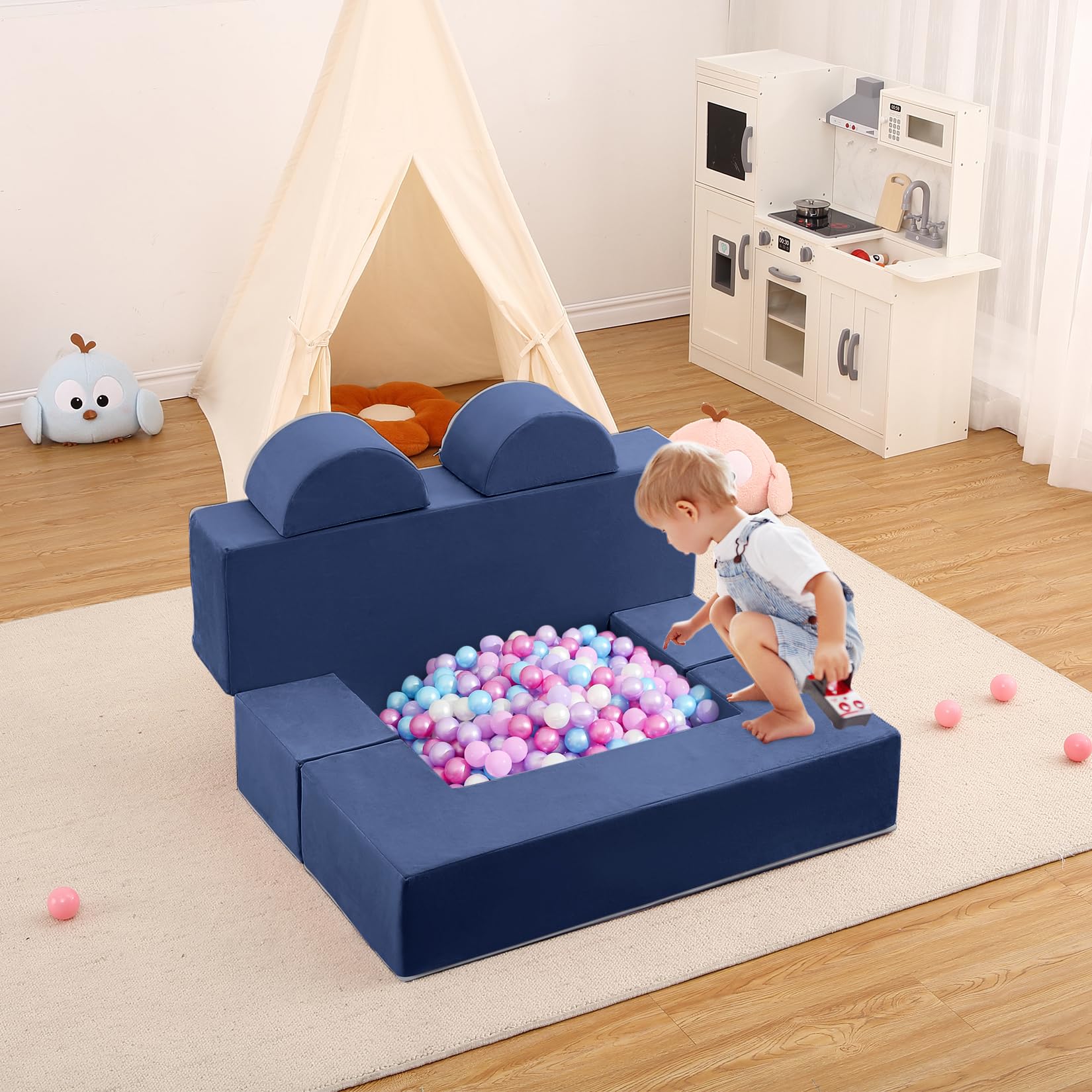 GarveeHome Multifunktionales Kindersofa-Set, 6-teiliges Spielsofa mit Modulen, Flexibel für Kreativität & Entspannung, für Wohnzimmer & Kinderzimmer, 100 x 70 x 40 cm, Blau - Image 4