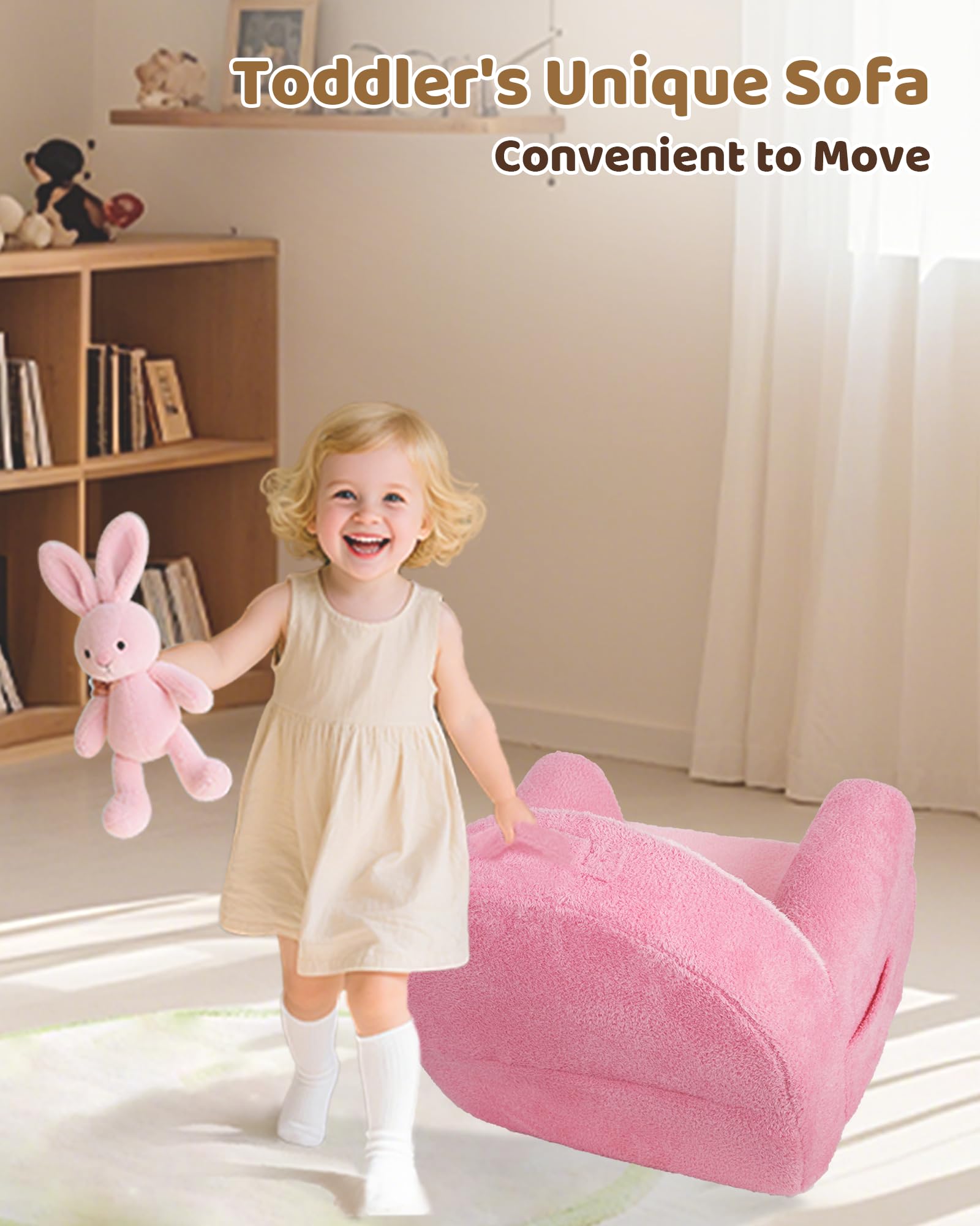 Heypappy Kindersessel, Bequeme Schaumstoff Kindercouch mit Weichem Samtbezug, Kleinkindcouch zum Spielen und Lernen, Kinder Sofa Das Gut Zu Jeder Modernen Einrichtung Passt, Rosa - Image 2