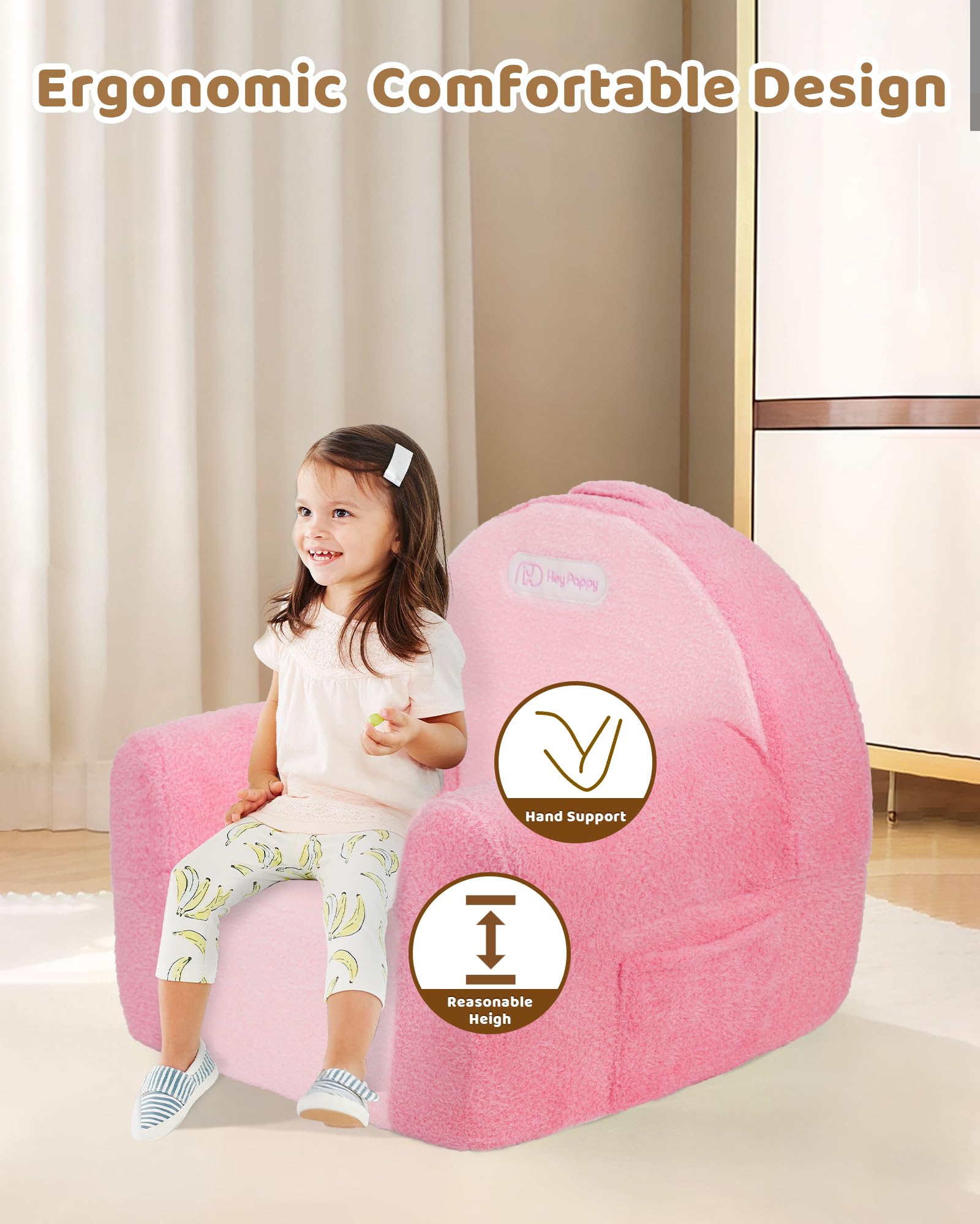 Heypappy Kindersessel, Bequeme Schaumstoff Kindercouch mit Weichem Samtbezug, Kleinkindcouch zum Spielen und Lernen, Kinder Sofa Das Gut Zu Jeder Modernen Einrichtung Passt, Rosa - Image 3