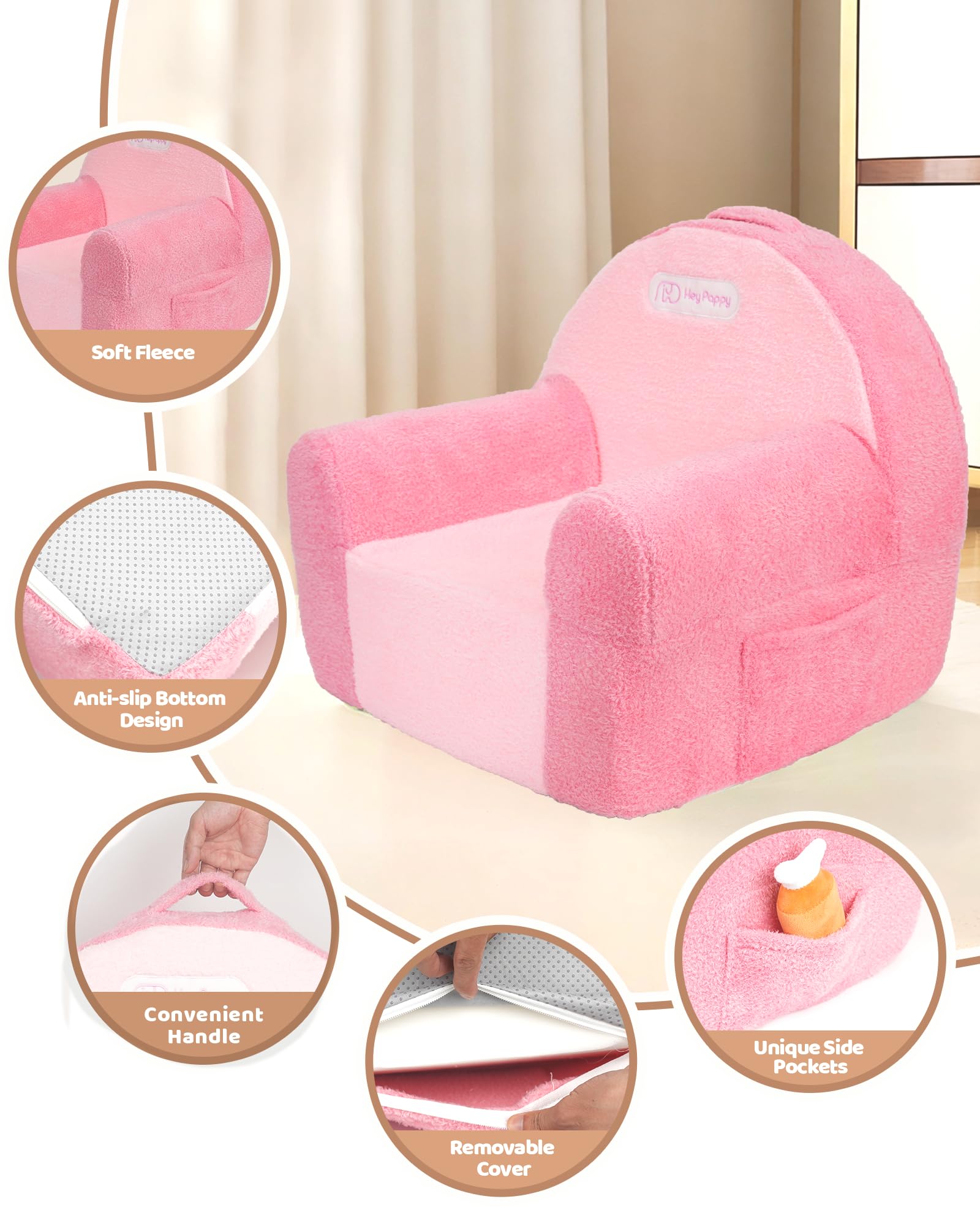 Heypappy Kindersessel, Bequeme Schaumstoff Kindercouch mit Weichem Samtbezug, Kleinkindcouch zum Spielen und Lernen, Kinder Sofa Das Gut Zu Jeder Modernen Einrichtung Passt, Rosa - Image 4
