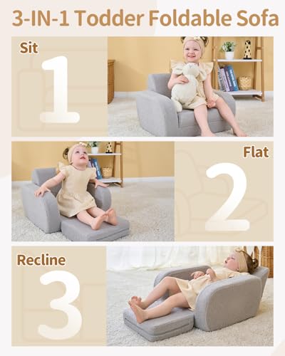 KidBloom 3 in 1 Kindersofa mit Schlaffunktion, Plüsch Kindersofa Ausklappbar, Ergonomischer Kindersessel ab 1 2 3 Jahr - Image 2