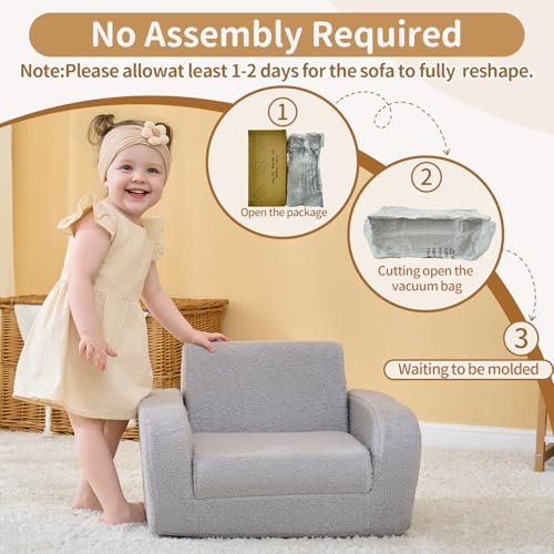KidBloom 3 in 1 Kindersofa mit Schlaffunktion, Plüsch Kindersofa Ausklappbar, Ergonomischer Kindersessel ab 1 2 3 Jahr - Image 3
