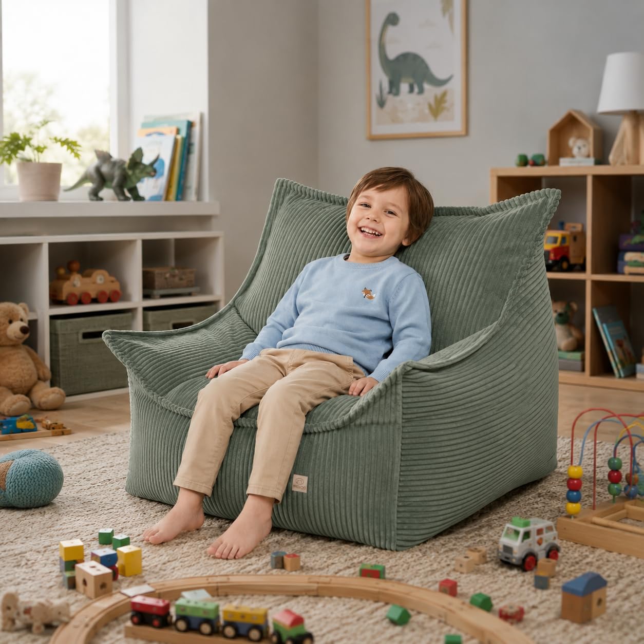 MISIOO Kinder Sessel Roya Cord – Kindersessel für Kinderzimmer, Weicher Sitzsack Kinder, Bodensessel Bean Bag Sofa, Premium Cord Oeko-TEX, 80x73x58 cm - Image 2