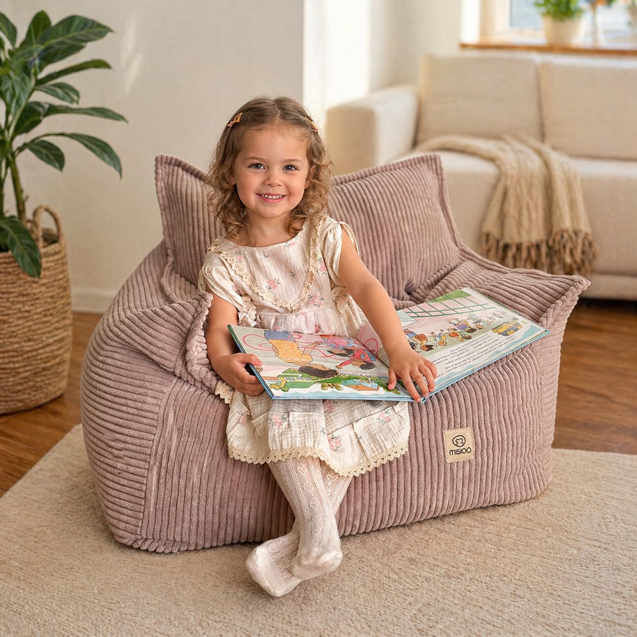 MISIOO Kinder Sessel Roya Cord – Kindersessel für Kinderzimmer, Weicher Sitzsack Kinder, Bodensessel Bean Bag Sofa, Premium Cord Oeko-TEX, 80x73x58 cm - Image 4