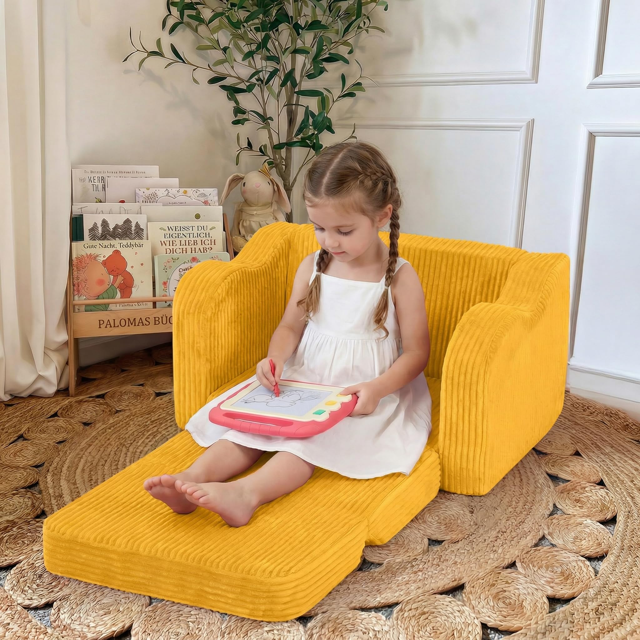MeMoreCool Cord Kindersofa, Kinder Relaxsessel, Baby Lounge Sofa, Mini Couch für Kuschelecke Kinderzimmer, ausklappbare Couch für Jungen und Mädchen im Alter von 1–3 Jahren, Gelb - Image 4