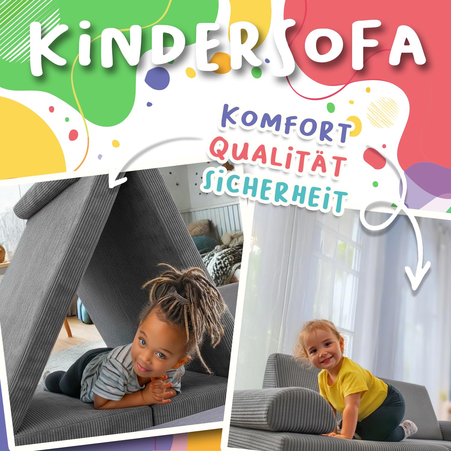 POKAR Kindersofa | Spielsofa Cord aus Schaumstoff Bausteinen | Modulares Spielsofa für Kinder | Kuschelecke im Kinderzimmer Kindercouch | Oeko-Tex 100 Zertifiziert | Warmer Karamell - Image 2