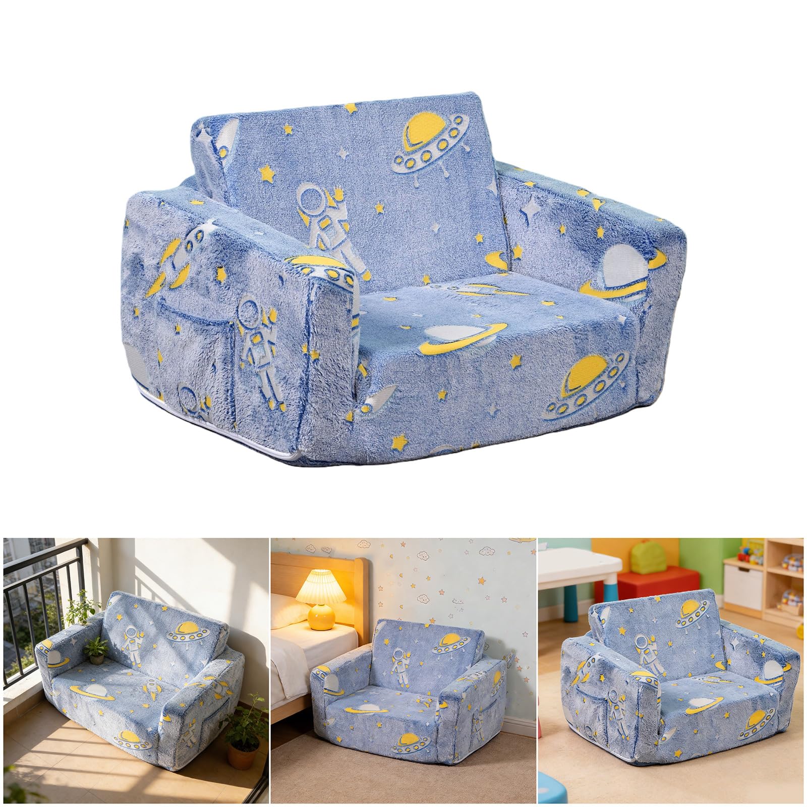 Woedpez Kindercouch für Mädchen und Jungen, umwandelbares Kindersofa mit stabilem Design und einfacher Faltfunktion für kleine Räume, biegsames Kindersofa - Image 2