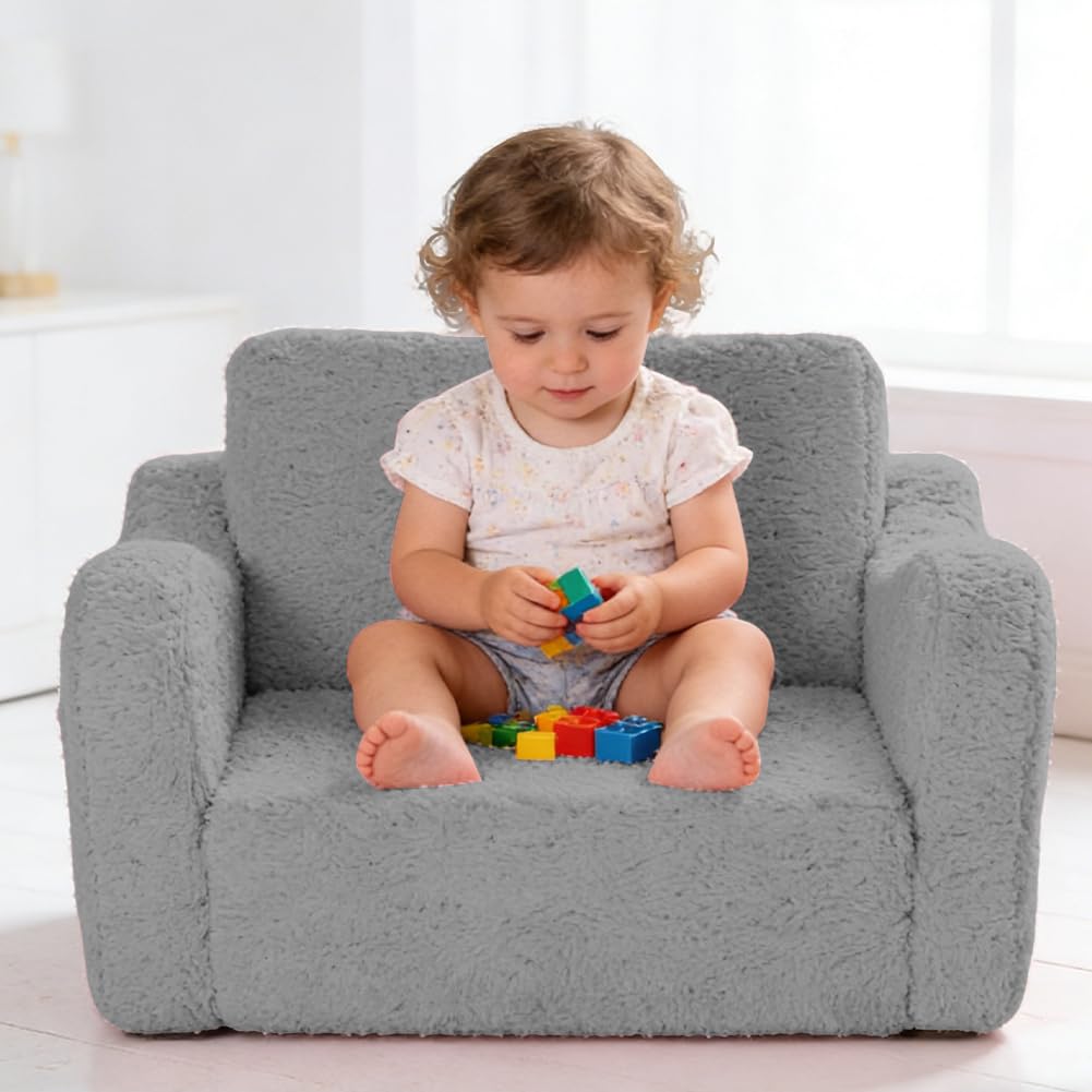 Zinueen Kindersofa Ausklappbar, 2-in-1 Kindersessel ab 1 Jahr & Kindercouch mit Abnehmbarem Cover – Kuschelecke Kinderzimmer, Weich & Sicher für Mädchen und Jungen (Grau) - Image 4