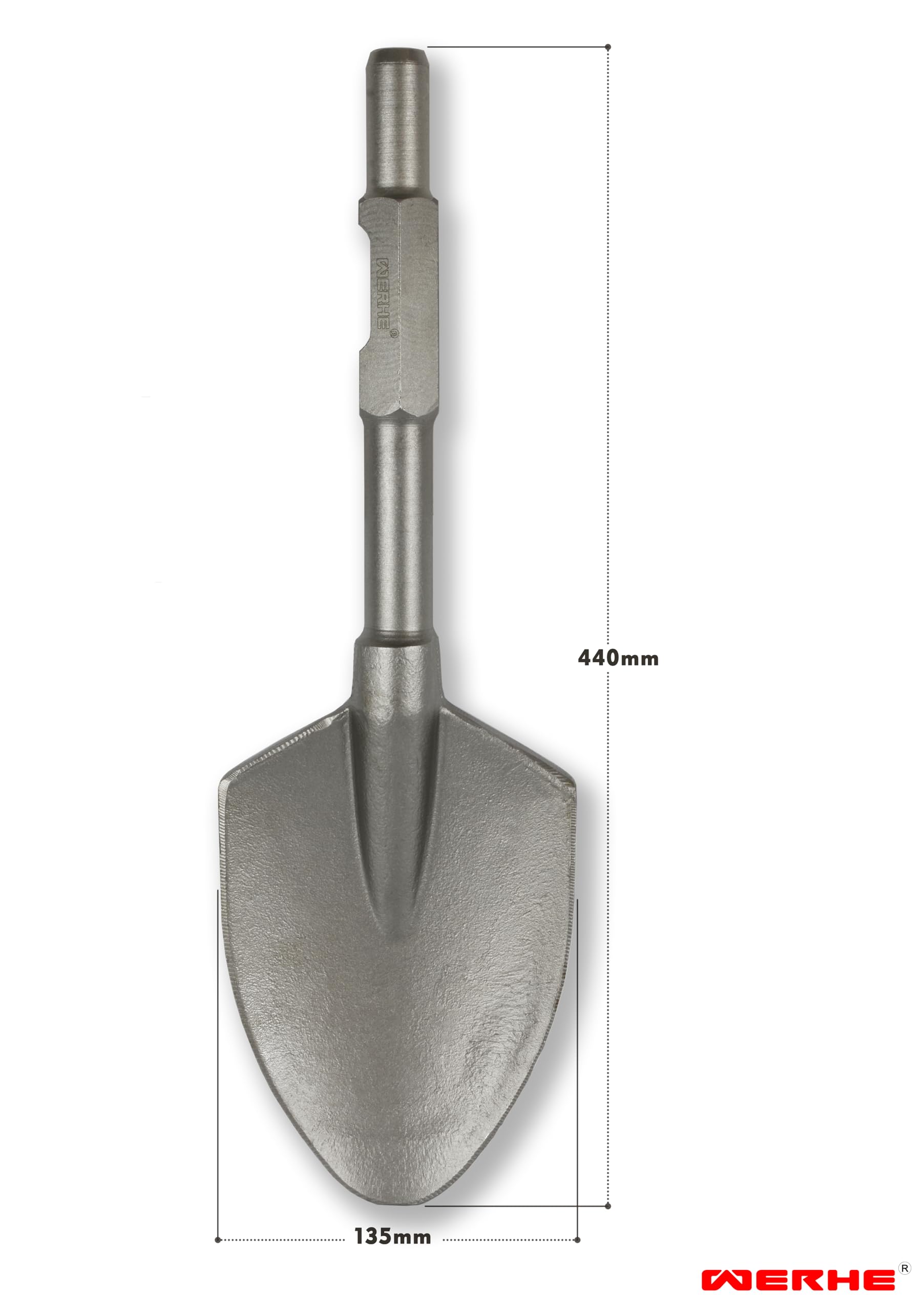 WERHE ® Profi SDS HEX Spitz Schaufelmeißel 135 x 440 mm Sechskant-Aufnahme 30 mm für Abbruchhammer Meissel Kunststoffkoffer - Image 5