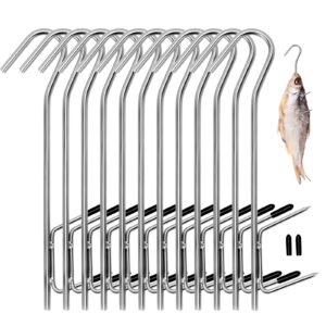 Räucherhaken 12 Stück Profi Doppelhaken zum Fisch Rächern zum Aufhängen von Geräuchertem Fisch Fleisch Räucherhaken Forelle Lachs Markele Aal Silber