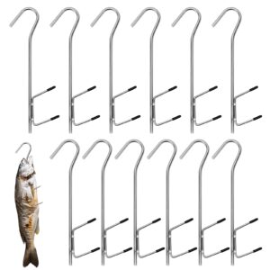 Zyluniy rökelsekrokar 12 stycken rostfritt stål dubbla krokar professionell H-Form 21 cm rökelsekrok för rökning av Fisk, öring, lax, kött, korv, 21 cm