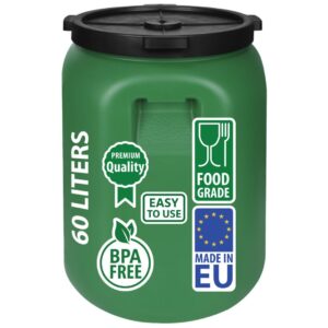 F & R Regentonne mit Deckel 60 Liter aus HDPE I Futtertonne Pferd I Wassertank Fass Tonne mit Deckel I Regenfass für Garten I Regenwassertonne I Wassertonne I Gärfass I Regenwassertank