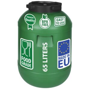 F & R Regentonne mit Deckel 65 Liter aus HDPE I Futtertonne Pferd I Wassertank Fass Tonne mit Deckel I Regenfass für Garten I Regenwassertonne I Wassertonne I Gärfass I Regenwassertank
