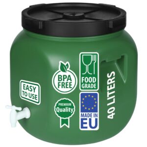 F & R Wasserkanister mit Hahn 40 Liter aus HDPE I I Regentonne mit Deckel I Kanister Hahn I Wasserbehälter mit Hahn I Wassertank I Fass mit Deckel I Regenwassertank Grün
