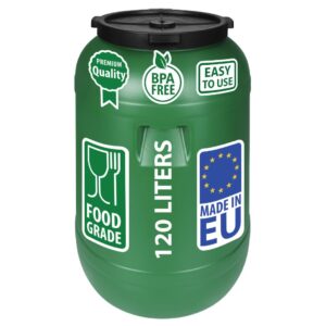 F & R Regentonne mit Deckel 120 Liter aus HDPE I Futtertonne Pferd I Wassertank Fass Tonne mit Deckel I Regenfass für Garten I Regenwassertonne I Wassertonne I Gärfass I Regenwassertank