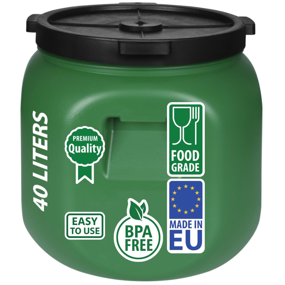 F & R Regentonne mit Deckel 40 Liter aus HDPE I Futtertonne Pferd I Wassertank Fass Tonne mit Deckel I Regenfass für Garten I Regenwassertonne I Wassertonne I Gärfass I Regenwassertank